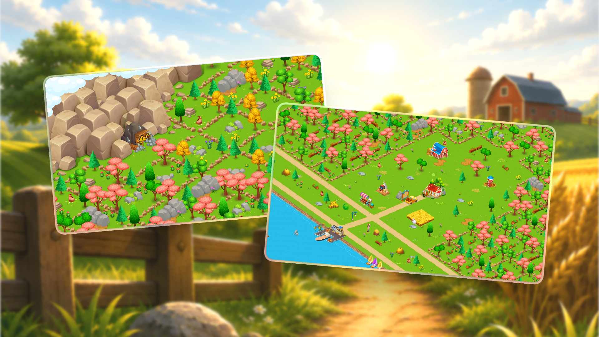 Farm Story Mobile gameplay — orchards, mine, harbor and farm fields